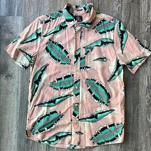 Volcom Shirt Pink Detoonator Tropical Short Sleeve Button Up Size Medium